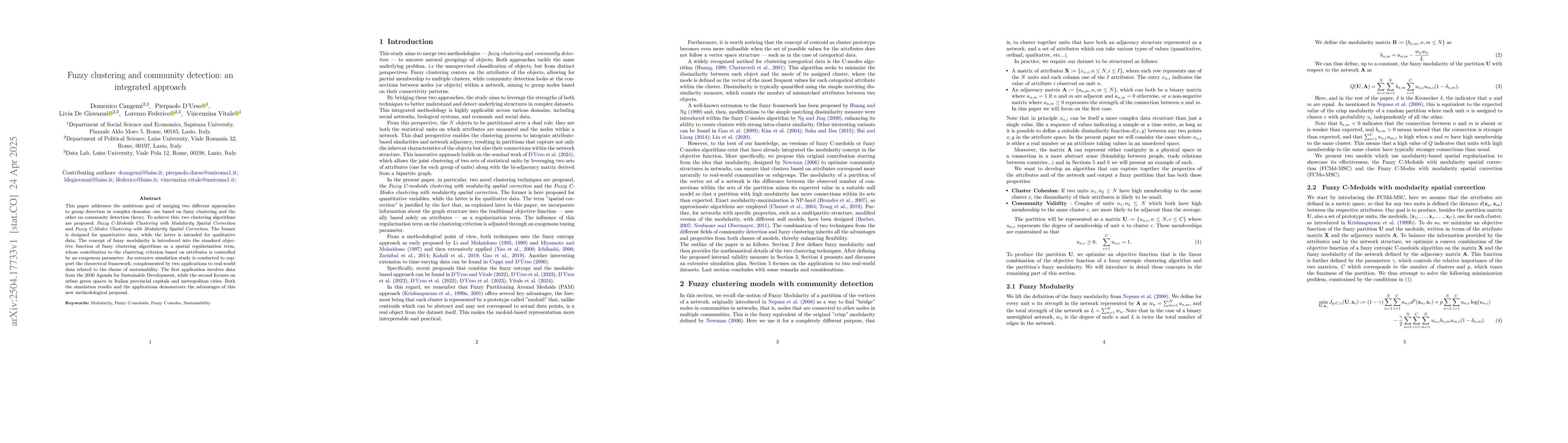 Thumbnail for Fuzzy clustering and community detection: an integrated approach
