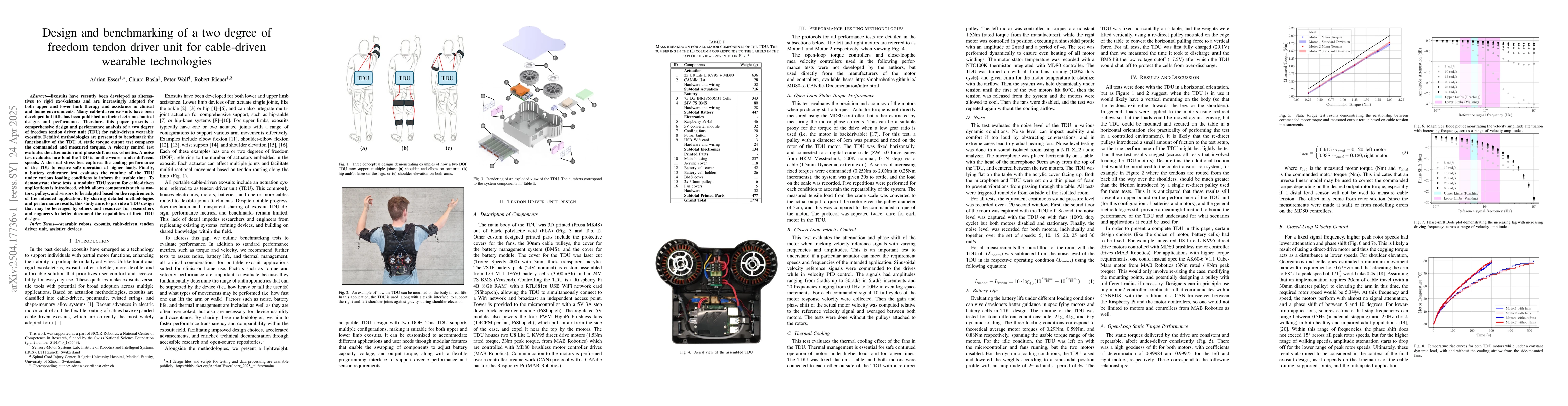 Thumbnail for Design and benchmarking of a two degree of freedom tendon driver unit
  for cable-driven wearable technologies