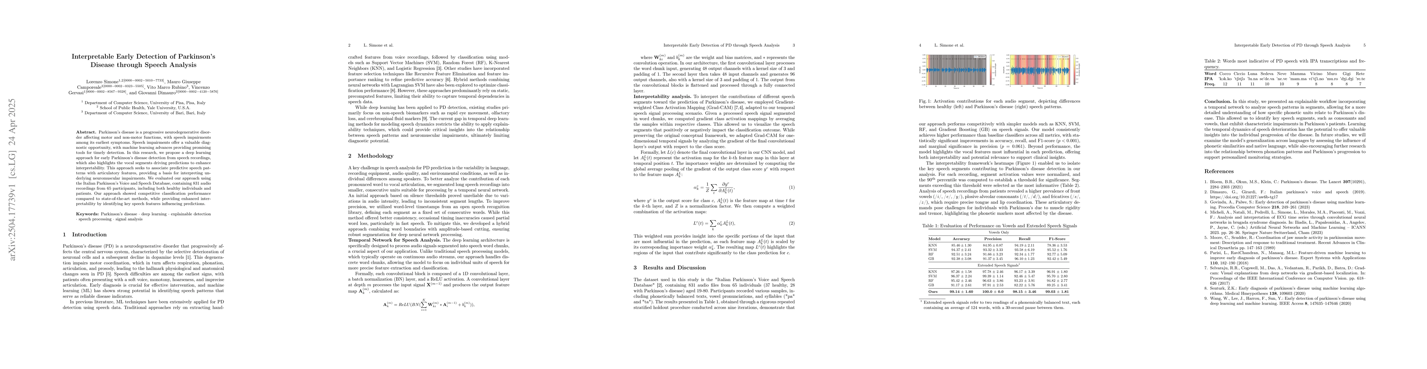 Thumbnail for Interpretable Early Detection of Parkinson's Disease through Speech
  Analysis