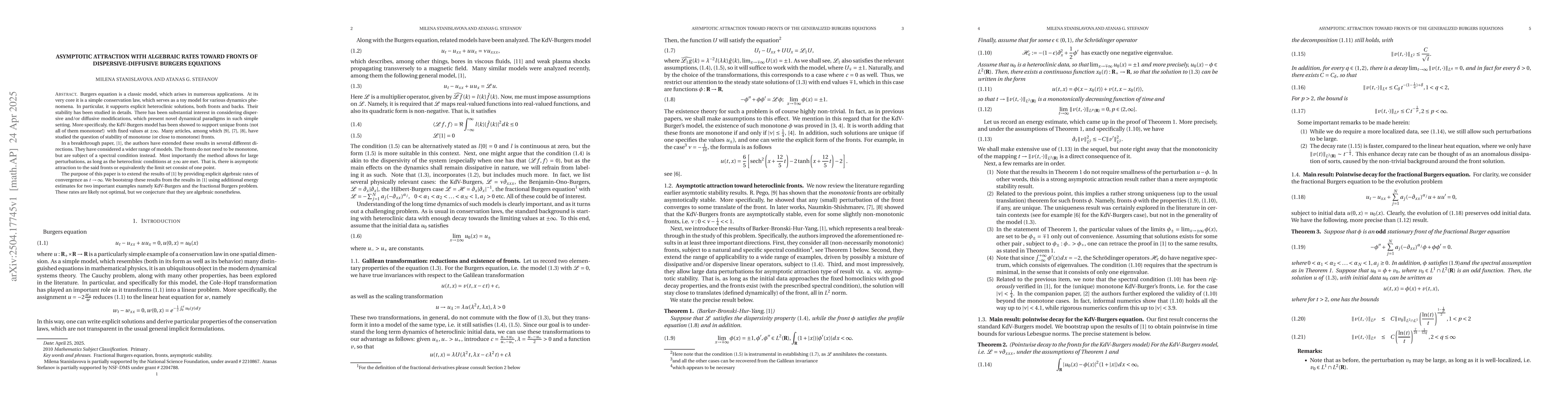Thumbnail for Asymptotic attraction with algebraic rates toward fronts of
  dispersive-diffusive Burgers equations