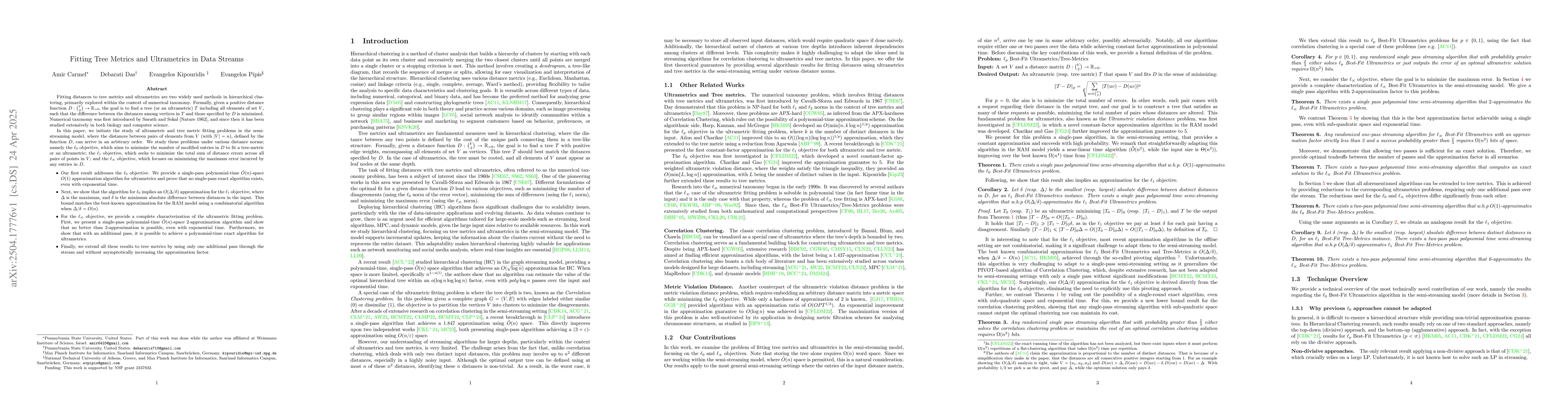 Thumbnail for Fitting Tree Metrics and Ultrametrics in Data Streams