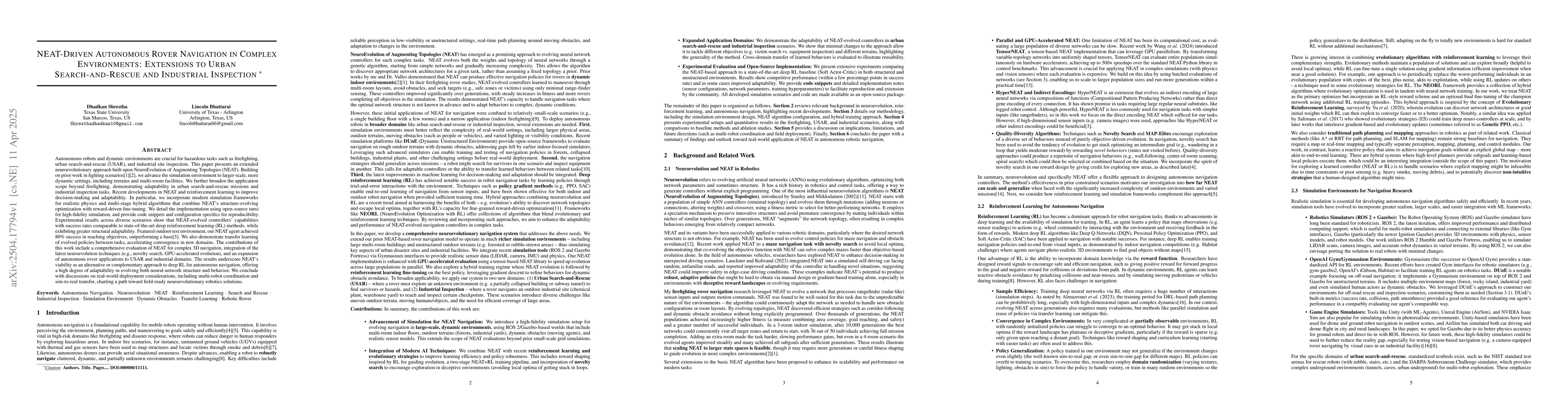 Thumbnail for Near-Driven Autonomous Rover Navigation in Complex Environments:
  Extensions to Urban Search-and-Rescue and Industrial Inspection