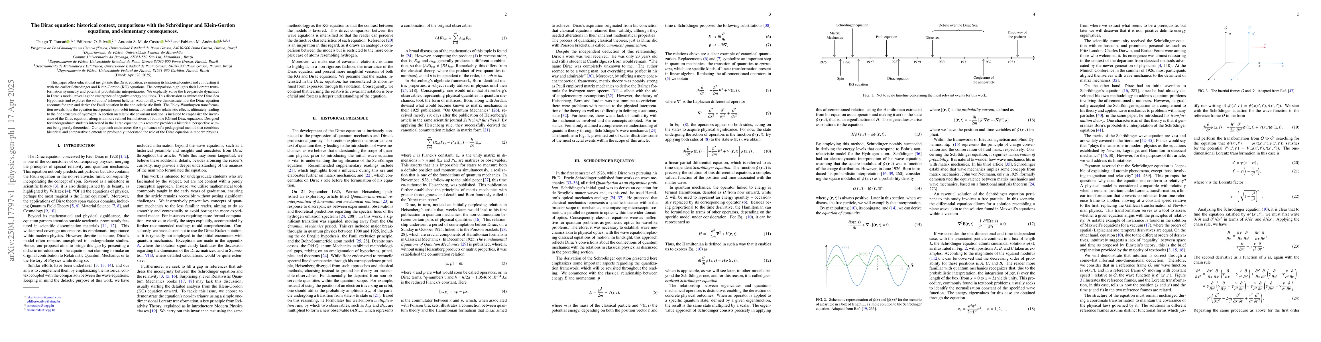 Thumbnail for The Dirac equation: historical context, comparisons with the
  Schrödinger and Klein-Gordon equations, and elementary consequences