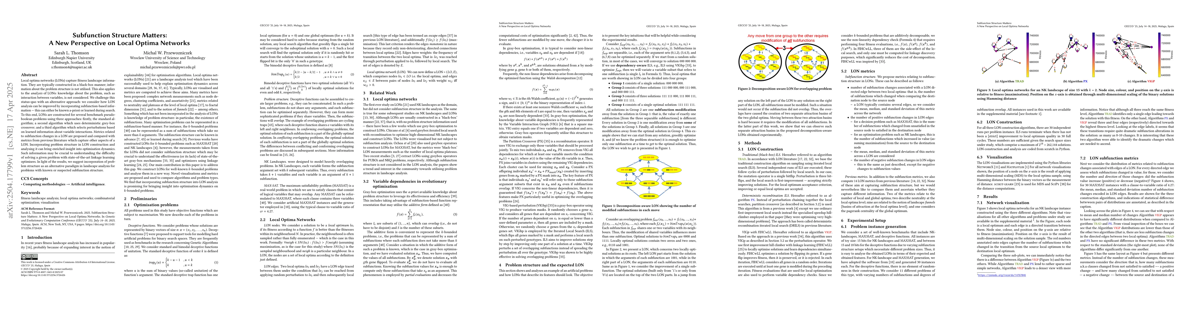Thumbnail for Subfunction Structure Matters: A New Perspective on Local Optima
  Networks