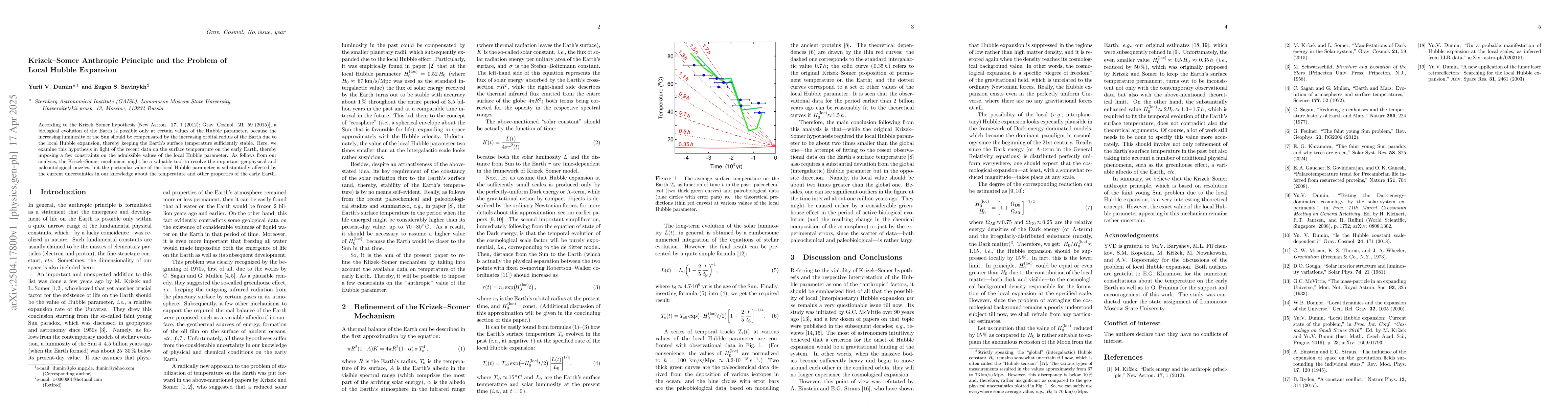 Thumbnail for Krizek-Somer Anthropic Principle and the Problem of Local Hubble
  Expansion