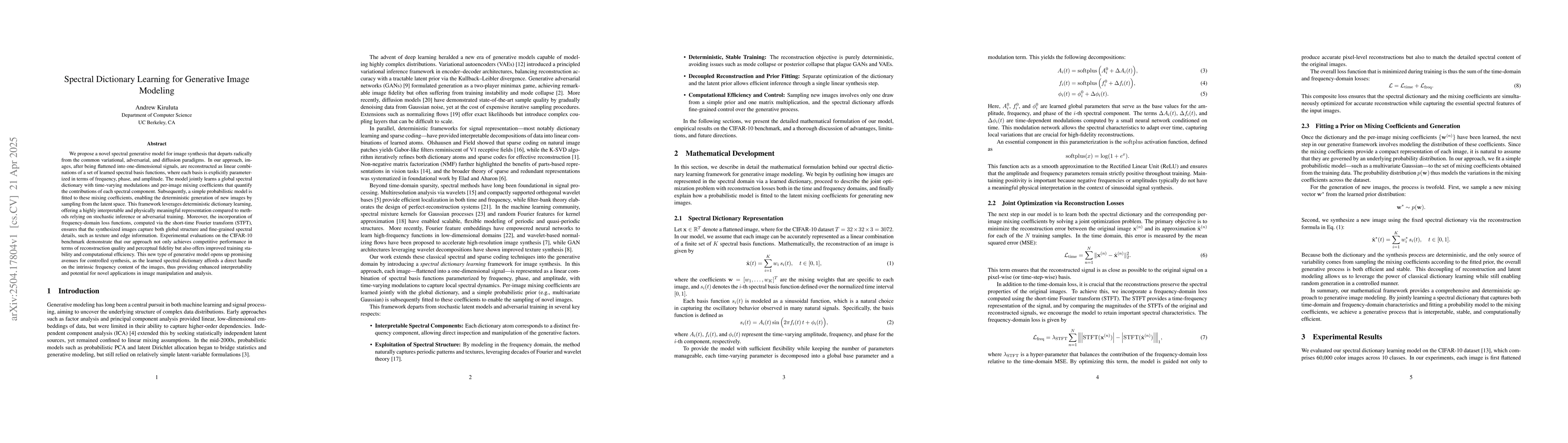 Thumbnail for Spectral Dictionary Learning for Generative Image Modeling