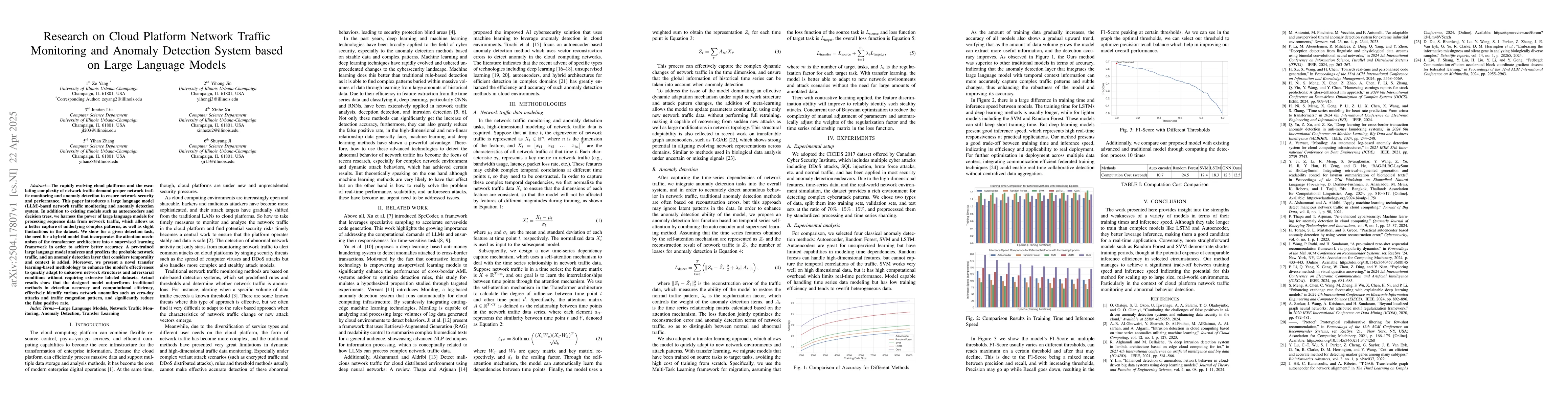 Thumbnail for Research on Cloud Platform Network Traffic Monitoring and Anomaly
  Detection System based on Large Language Models