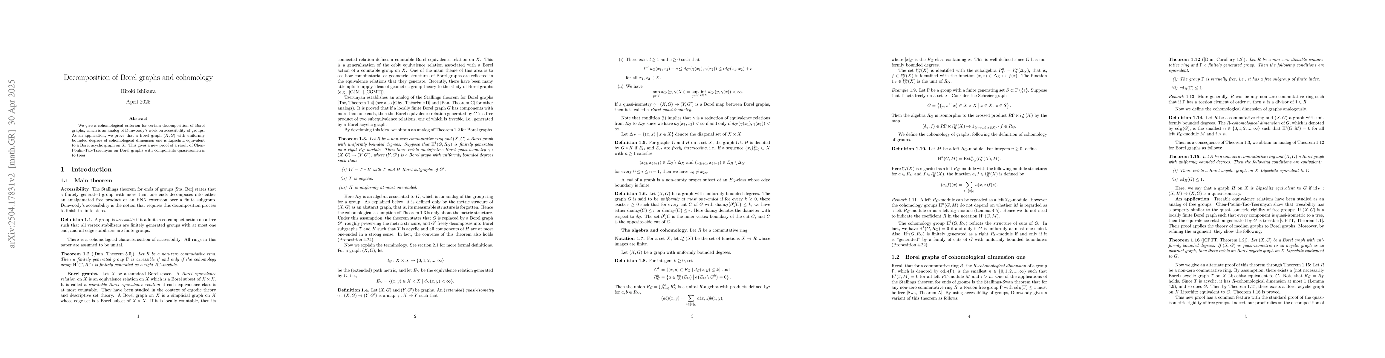 Thumbnail for Decomposition of Borel graphs and cohomology