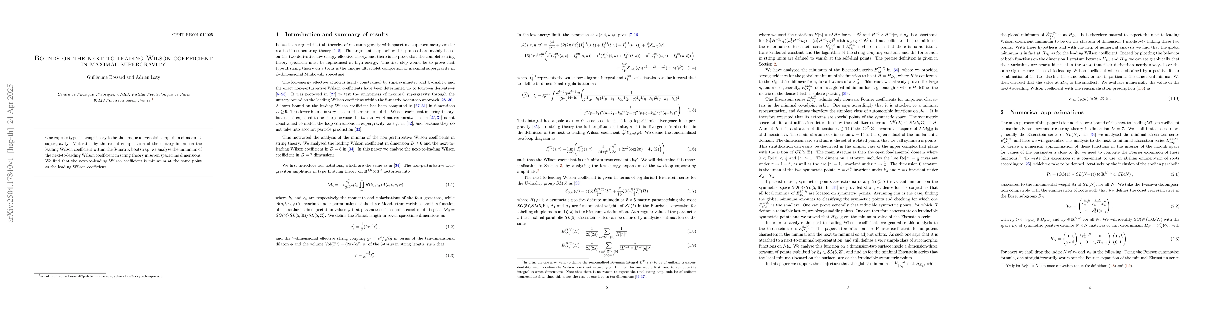 Thumbnail for Bounds on the next-to-leading Wilson coefficient in maximal supergravity