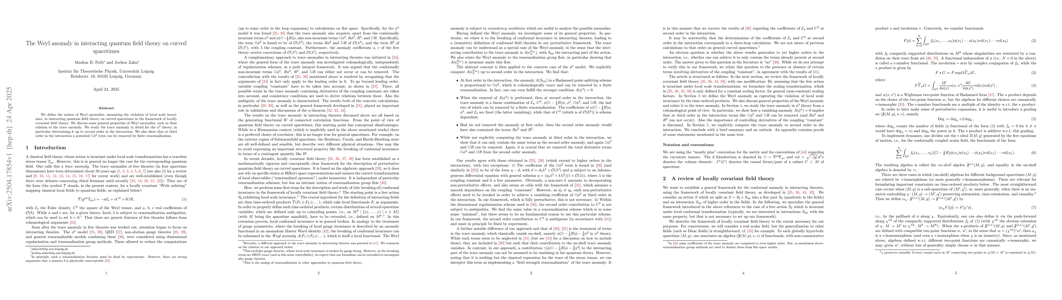 Thumbnail for The Weyl anomaly in interacting quantum field theory on curved
  spacetimes