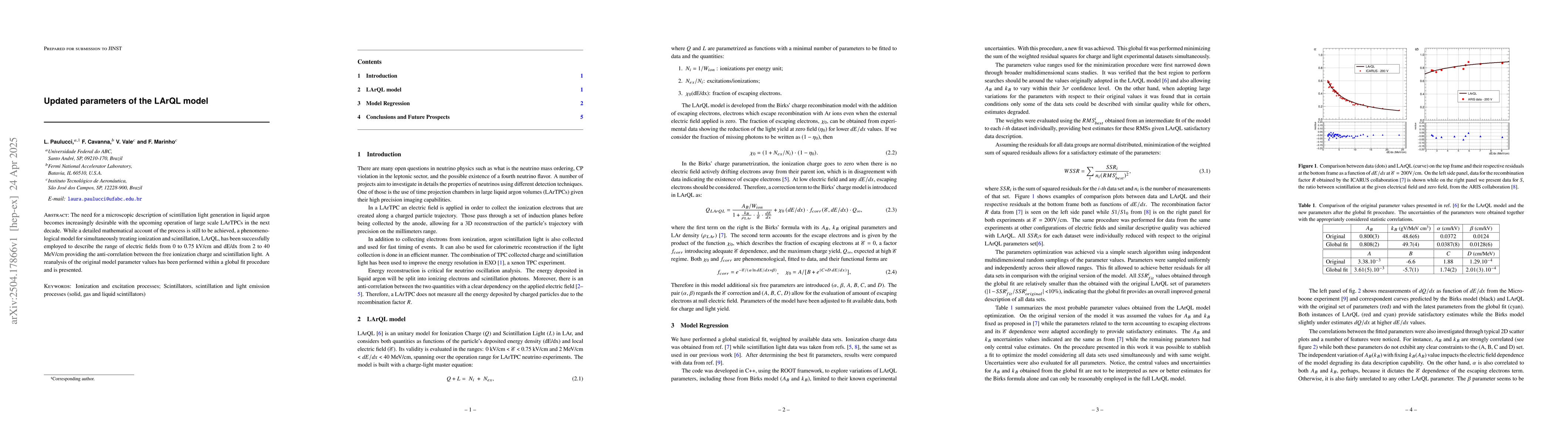 Thumbnail for Updated parameters of the LArQL model
