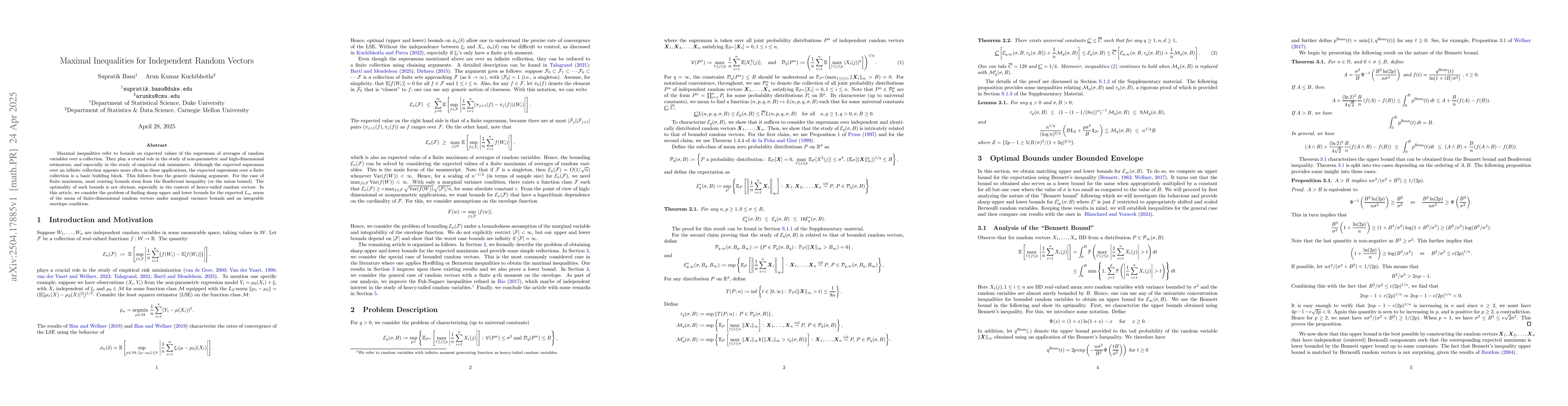 Thumbnail for Maximal Inequalities for Independent Random Vectors