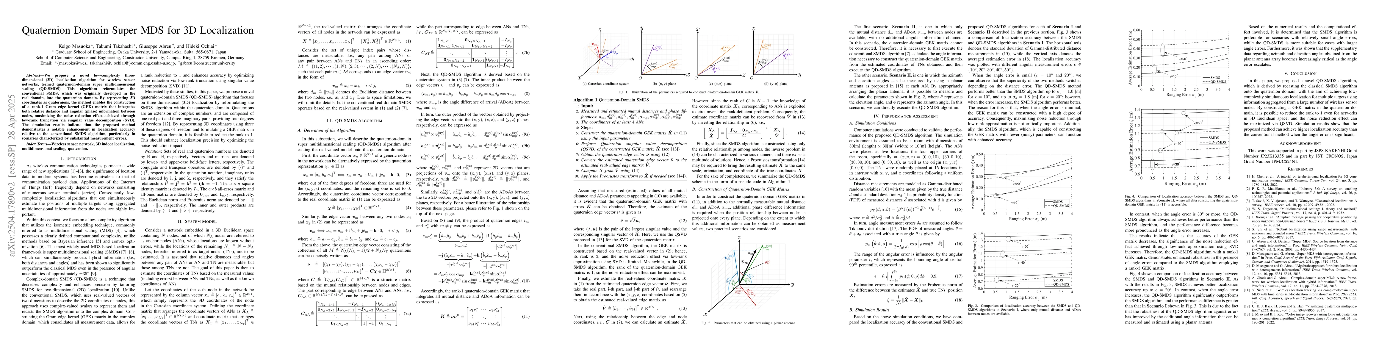 Thumbnail for Quaternion Domain Super MDS for 3D Localization