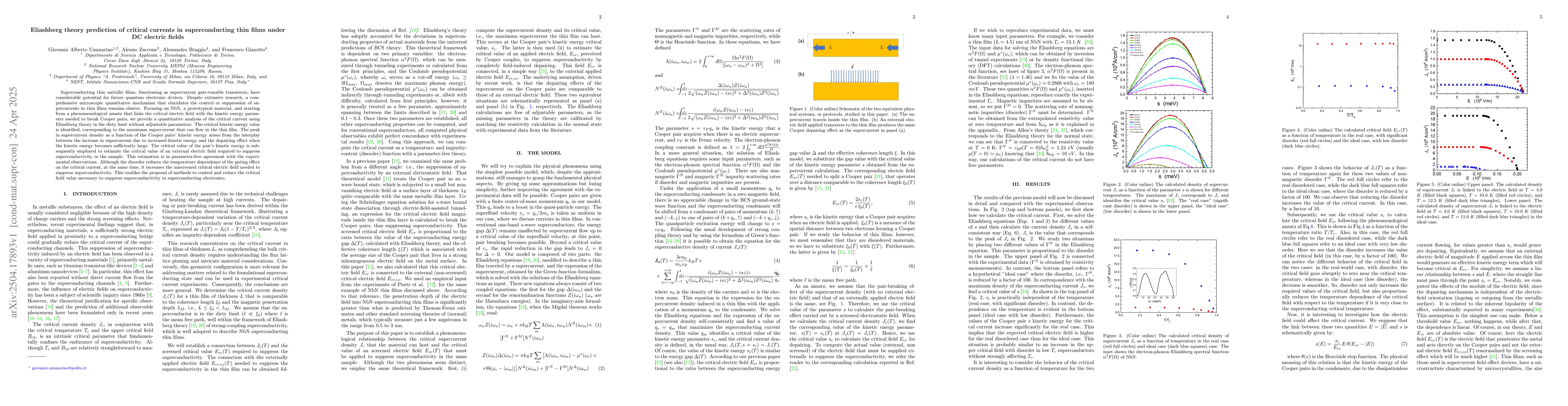 Thumbnail for Eliashberg theory prediction of critical currents in superconducting
  thin films under DC electric fields