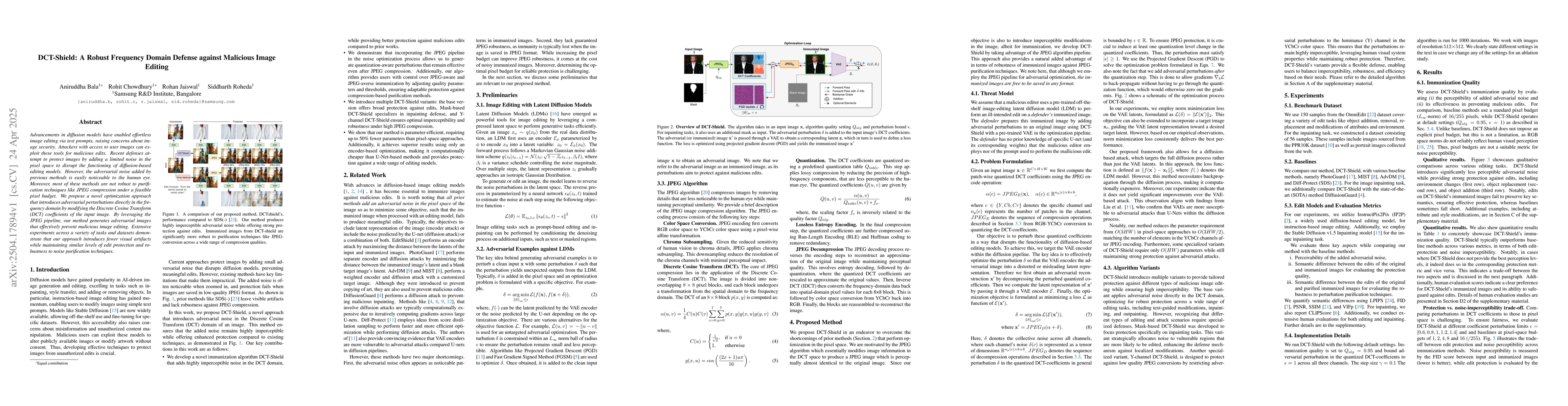 Thumbnail for DCT-Shield: A Robust Frequency Domain Defense against Malicious Image
  Editing