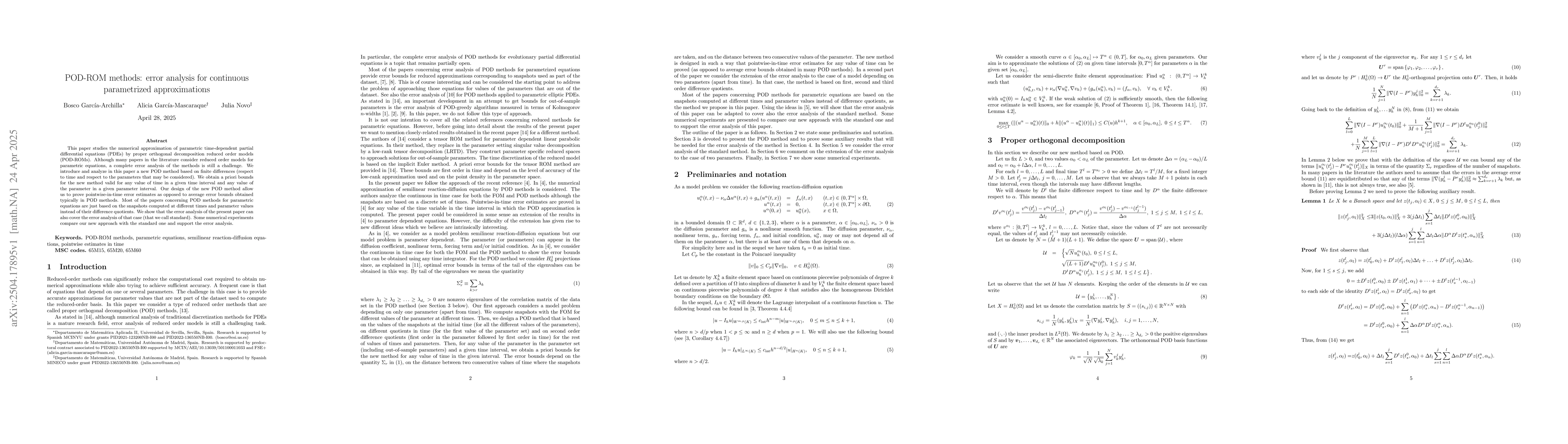 Thumbnail for POD-ROM methods: error analysis for continuous parametrized
  approximations