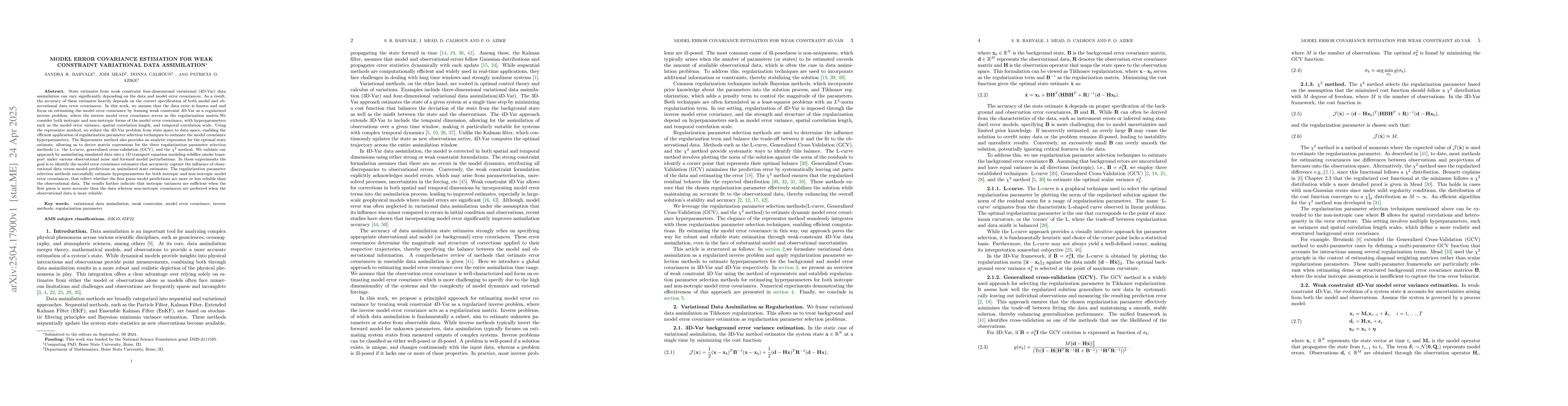 Thumbnail for Model Error Covariance Estimation for Weak Constraint Data Assimilation