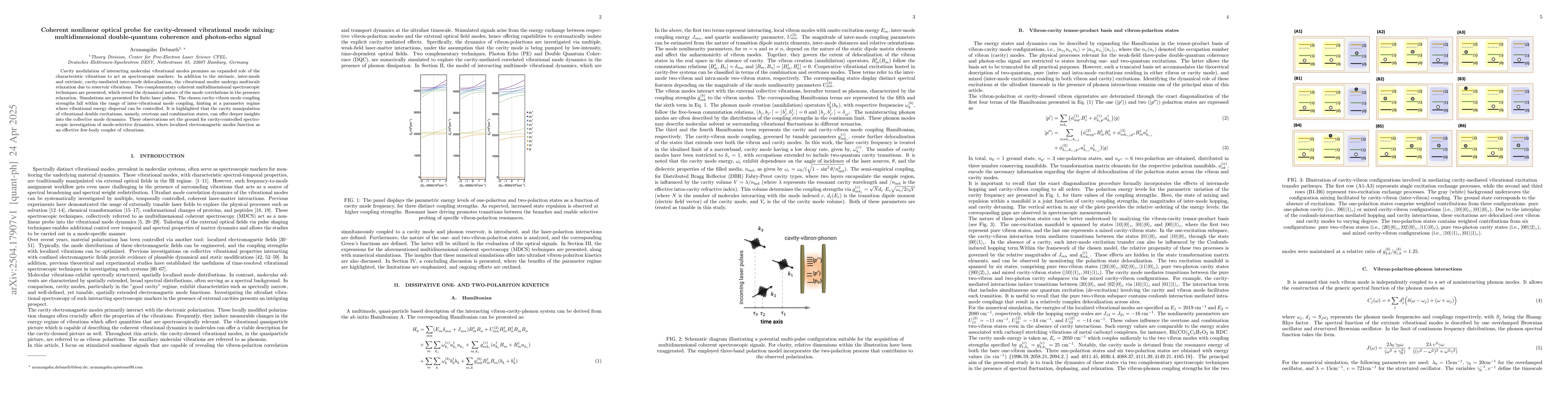 Thumbnail for Coherent nonlinear optical probe for cavity-dressed vibrational mode
  mixing: multidimensional double-quantum coherence and photon-echo signal