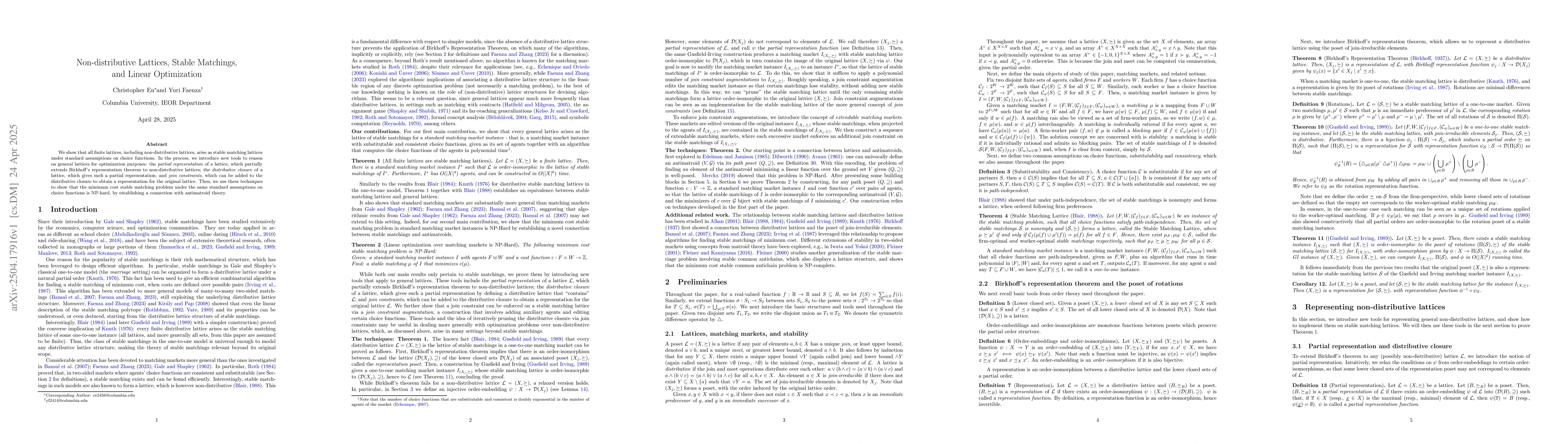 Thumbnail for Non-distributive Lattices, Stable Matchings, and Linear Optimization