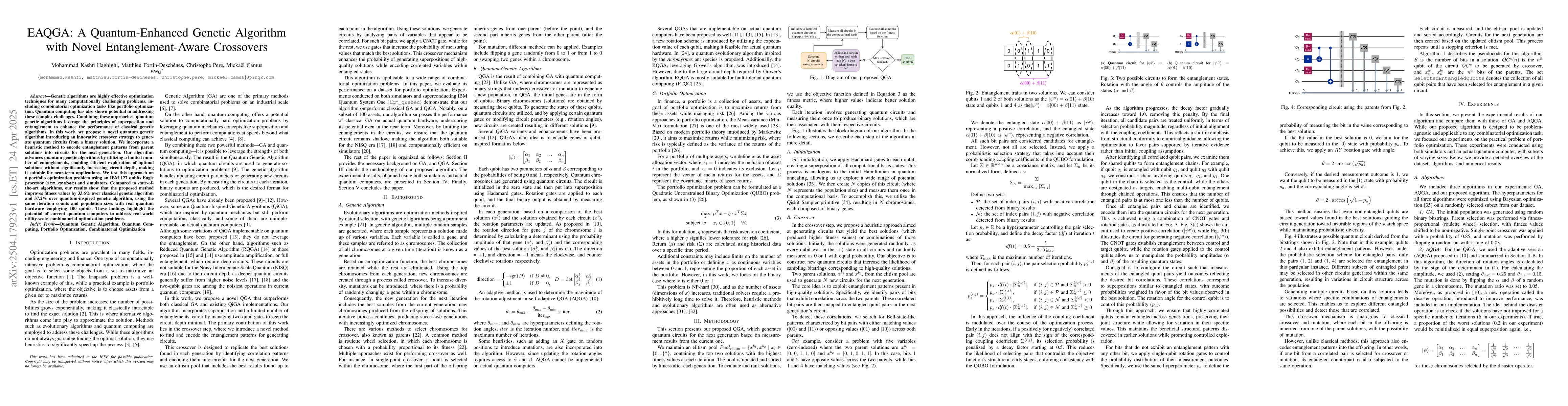 Thumbnail for EAQGA: A Quantum-Enhanced Genetic Algorithm with Novel
  Entanglement-Aware Crossovers