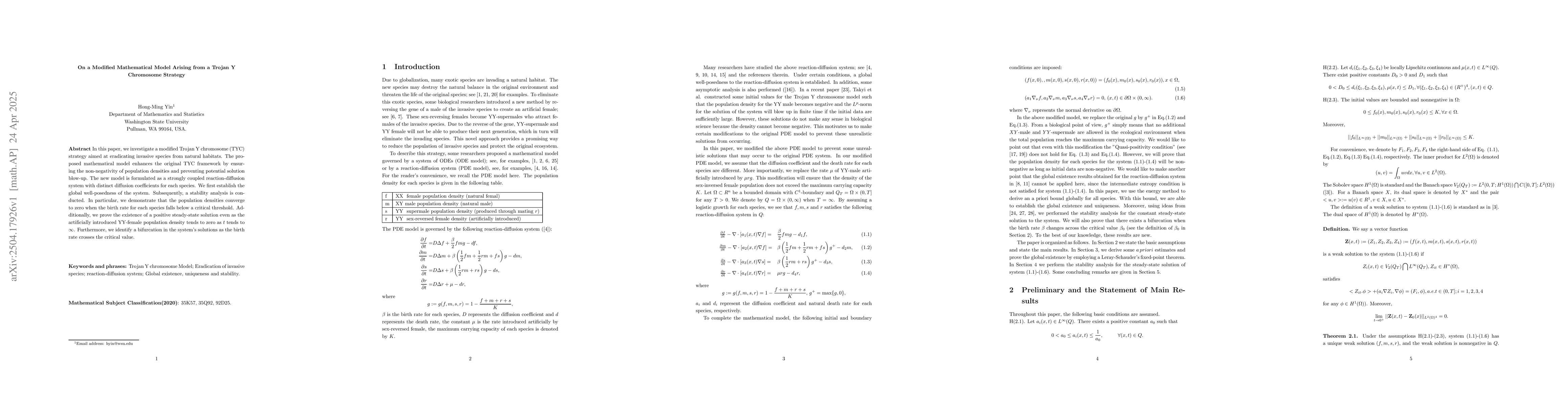 Thumbnail for On a Modified Mathematical Model Arising from a Trojan Y Chromosome
  Strategy