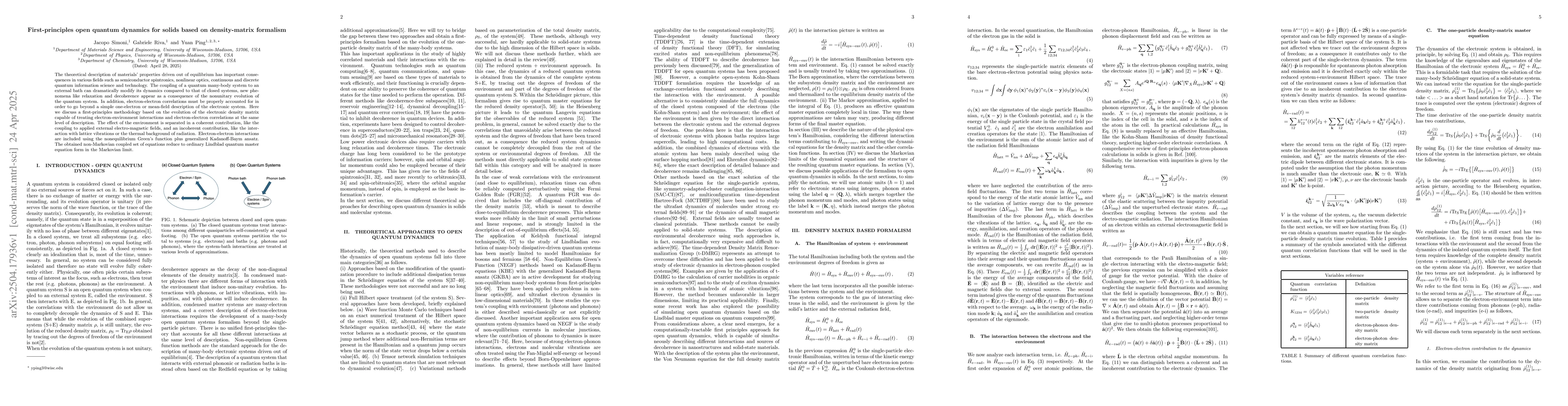 Thumbnail for First-principles open quantum dynamics for solids based on
  density-matrix formalism