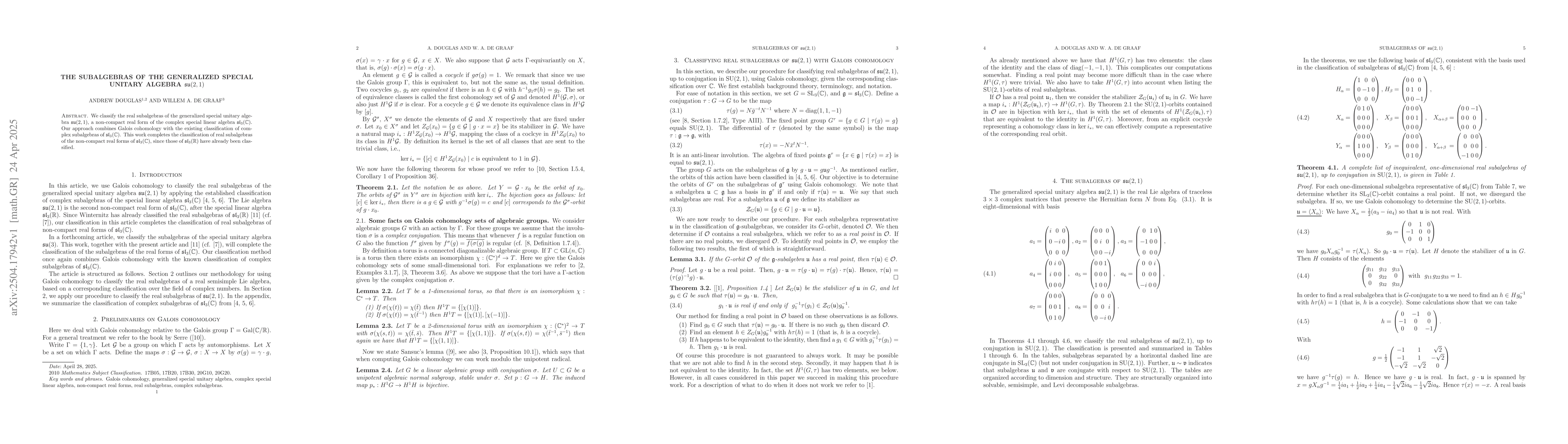 Thumbnail for The subalgebras of the generalized special unitary algebra
  $\mathfrak{su}(2,1)$