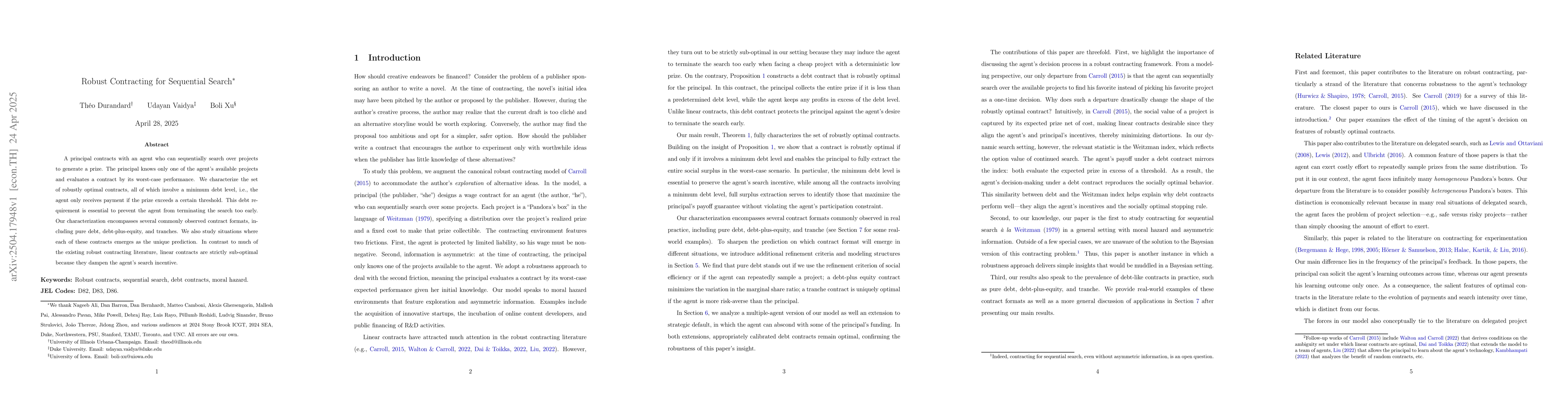 Thumbnail for Robust Contracting for Sequential Search