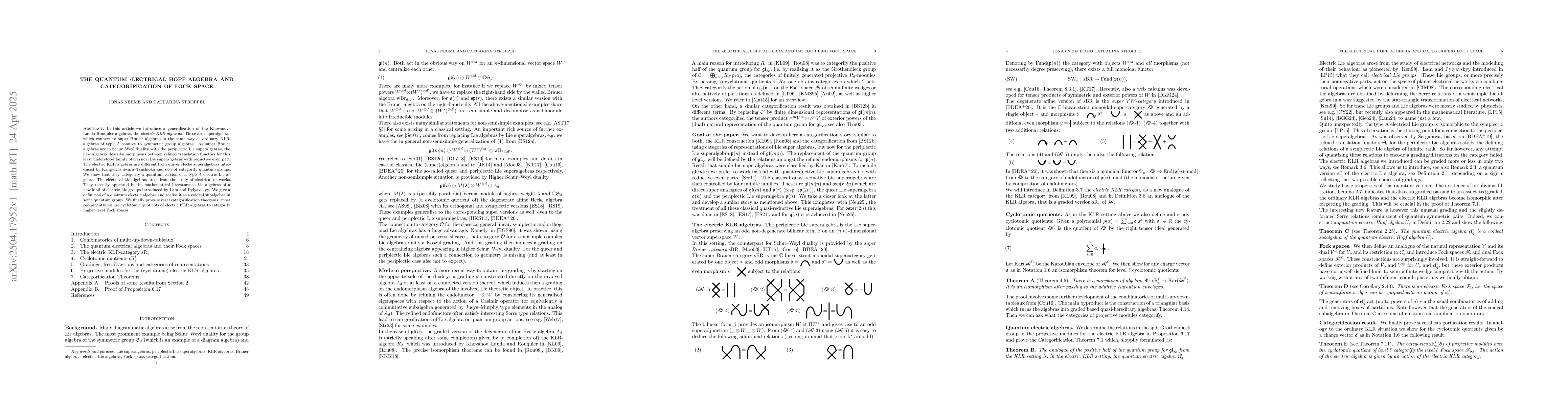 Thumbnail for The quantum $ε$lectrical Hopf algebra and categorification of
  Fock space