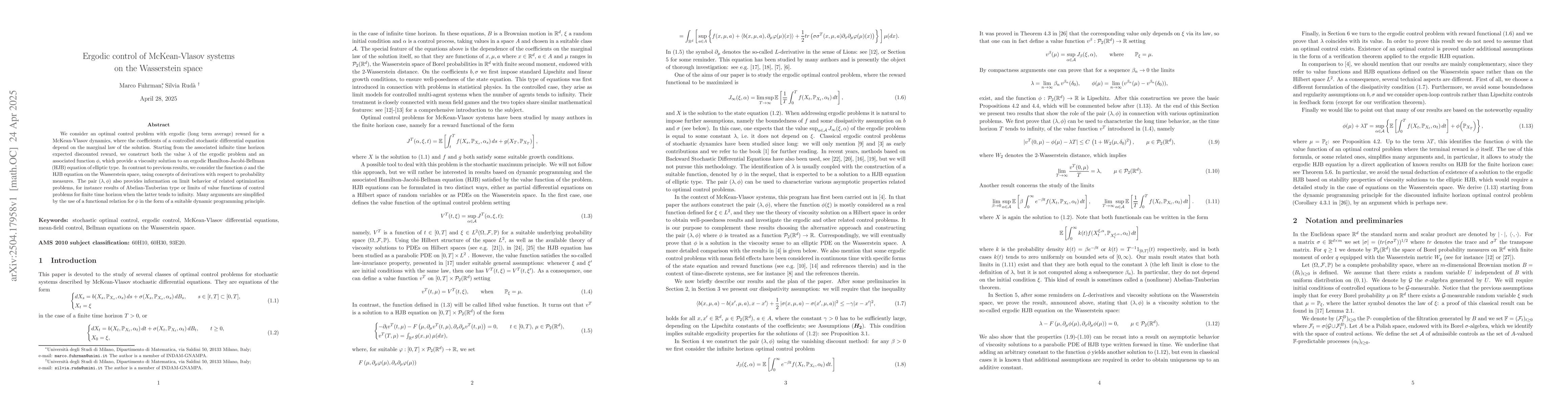 Thumbnail for Ergodic control of McKean-Vlasov systems on the Wasserstein space