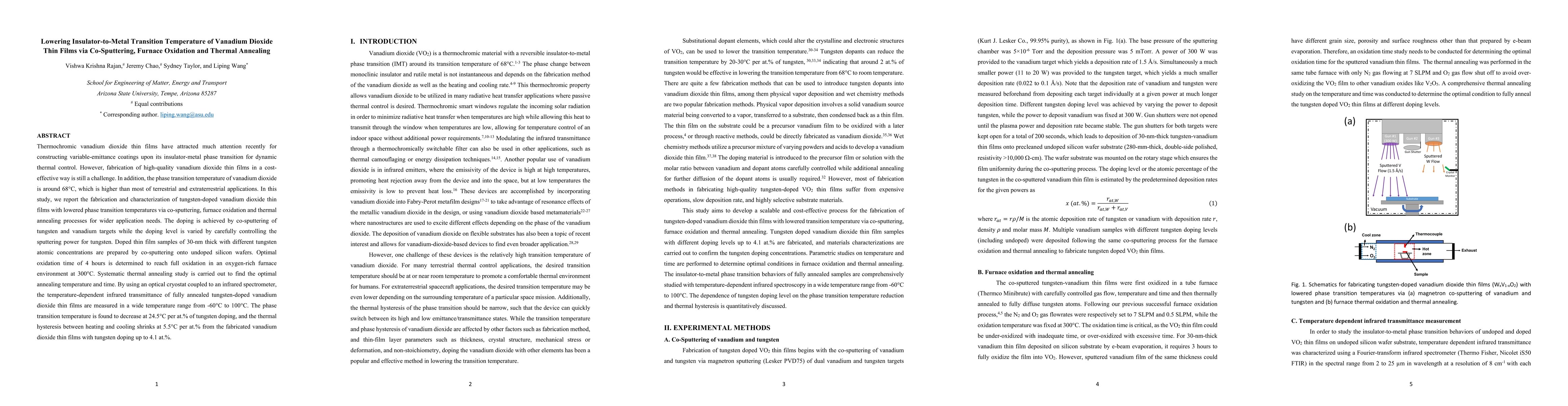 Thumbnail for Lowering Insulator-to-Metal Transition Temperature of Vanadium Dioxide
  Thin Films via Co-Sputtering, Furnace Oxidation and Thermal Annealing