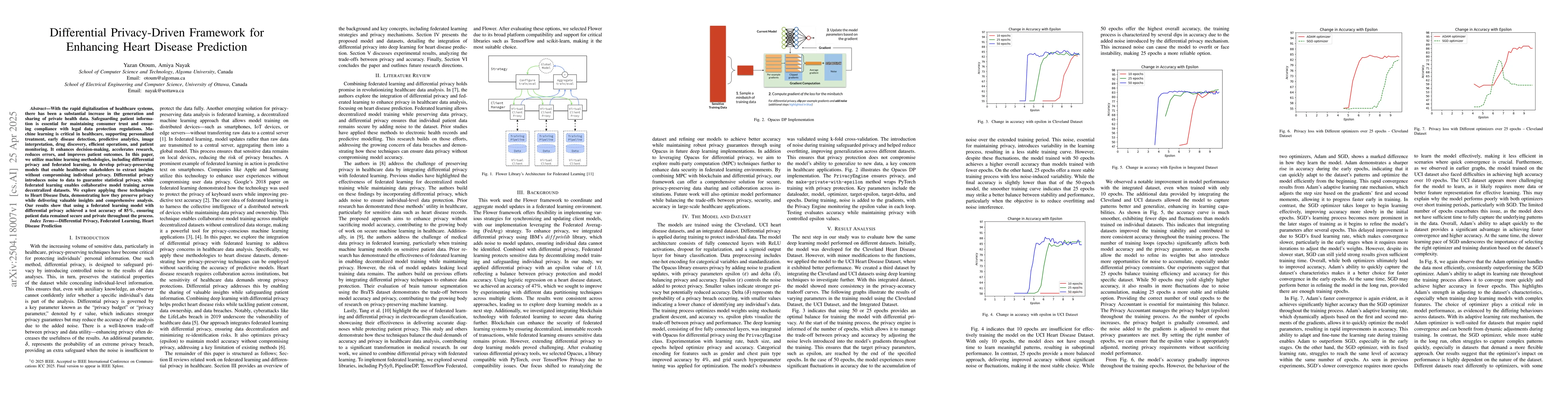 Thumbnail for Differential Privacy-Driven Framework for Enhancing Heart Disease
  Prediction