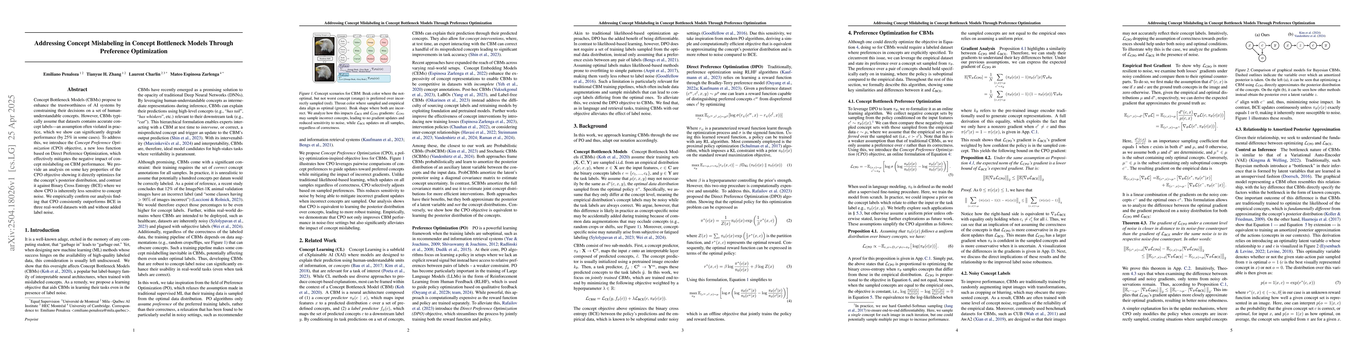 Thumbnail for Addressing Concept Mislabeling in Concept Bottleneck Models Through
  Preference Optimization