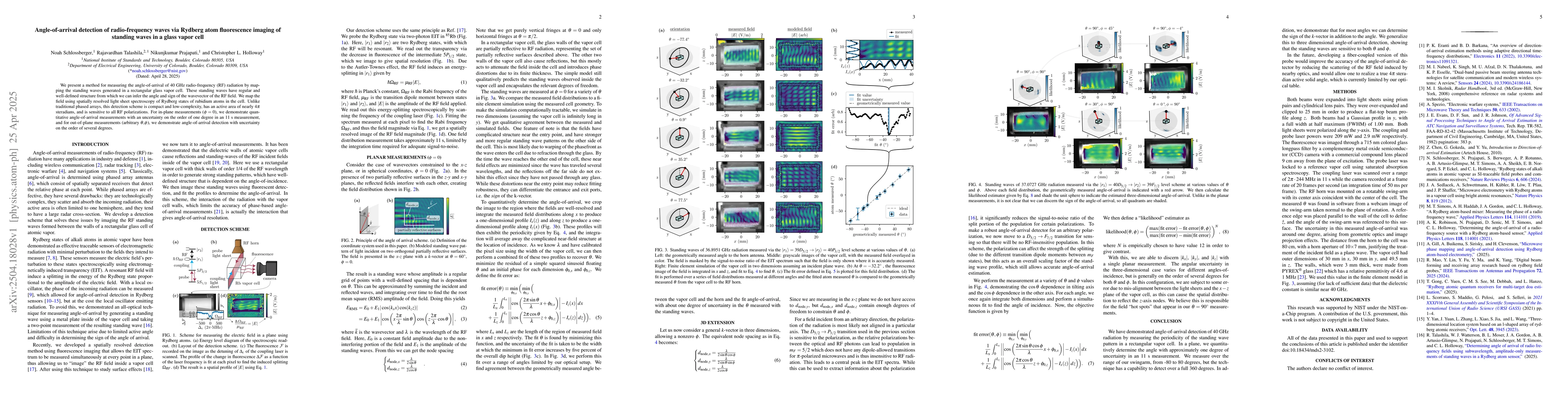 Thumbnail for Angle-of-arrival detection of radio-frequency waves via Rydberg atom
  fluorescence imaging of standing waves in a glass vapor cell
