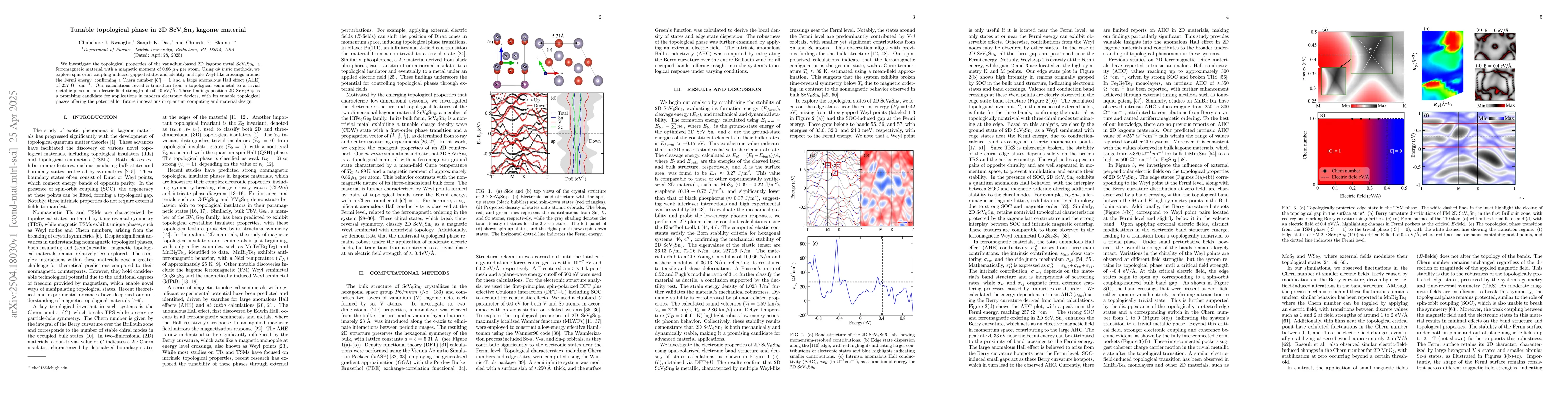 Thumbnail for Tunable topological phase in 2D ScV$_6$Sn$_6$ kagome material
