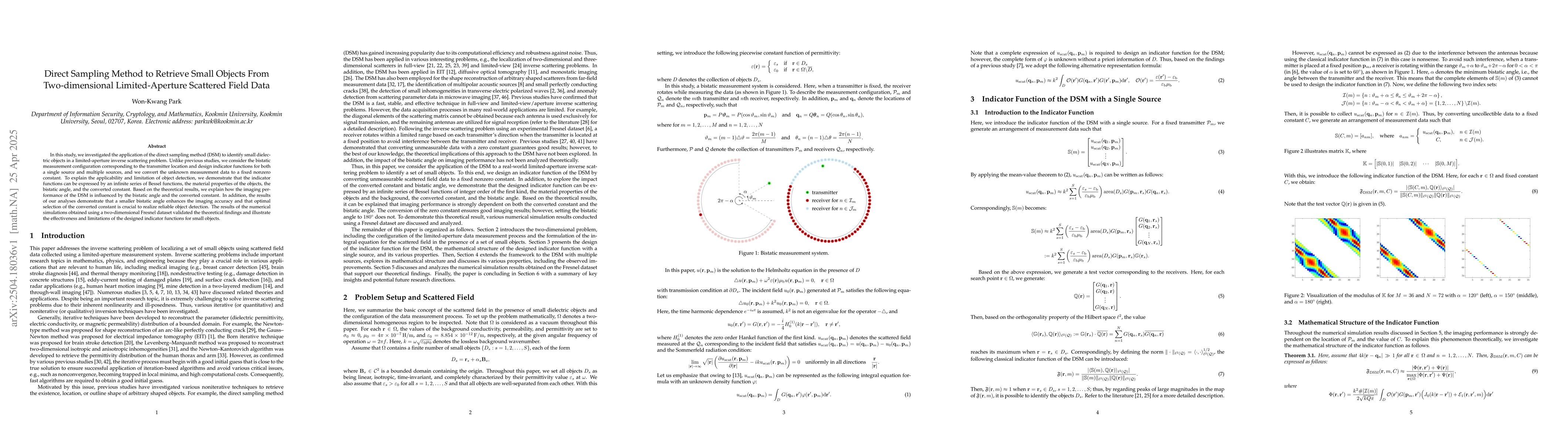 Thumbnail for Direct sampling method to retrieve small objects from two-dimensional
  limited-aperture scattered field data