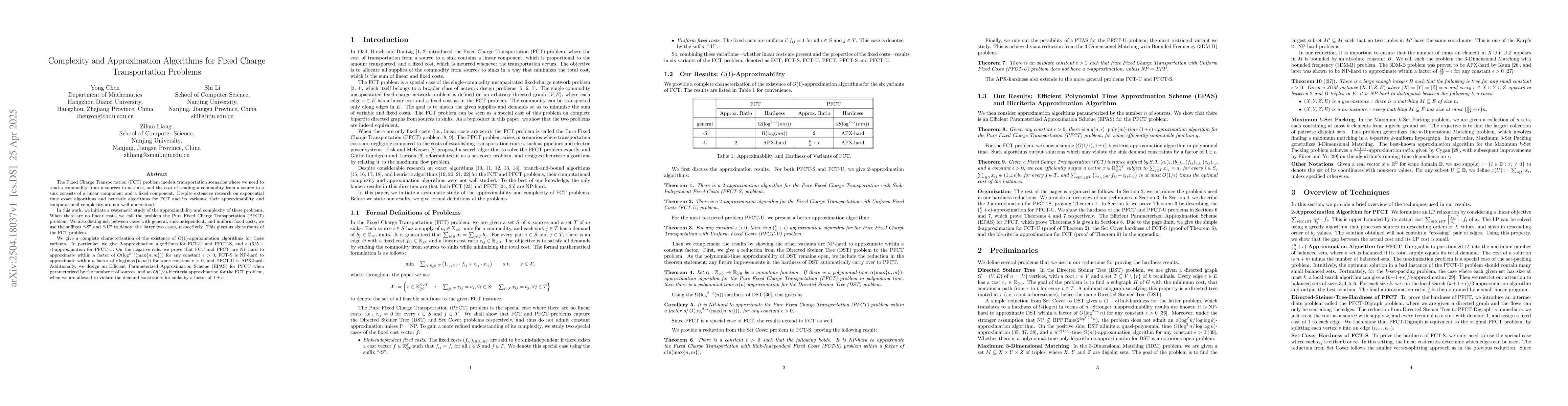 Thumbnail for Complexity and Approximation Algorithms for Fixed Charge Transportation
  Problems