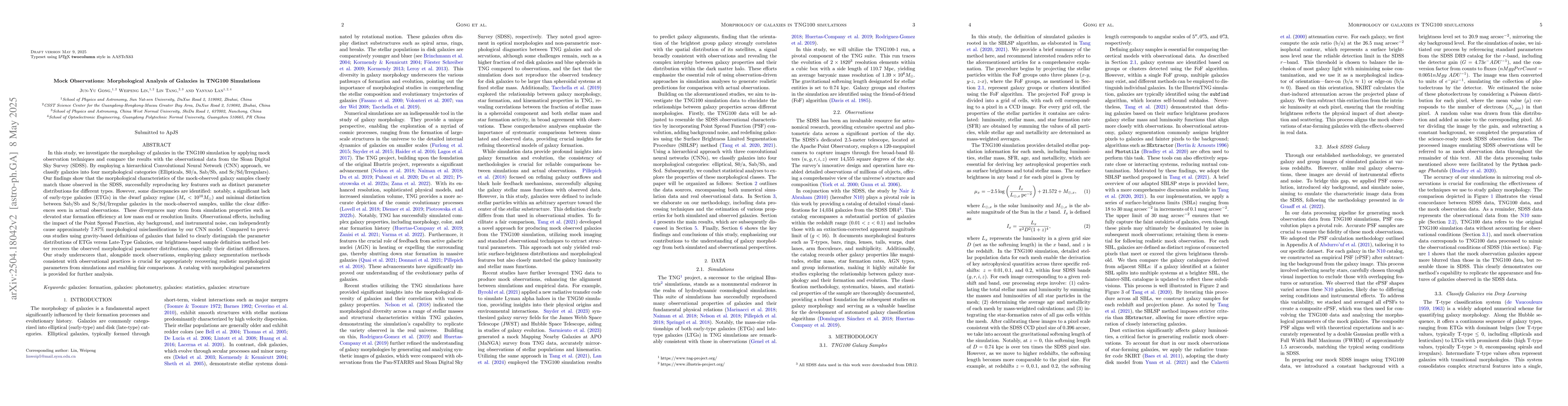 Thumbnail for Mock Observations: Morphological Analysis of Galaxies in TNG100
  Simulations
