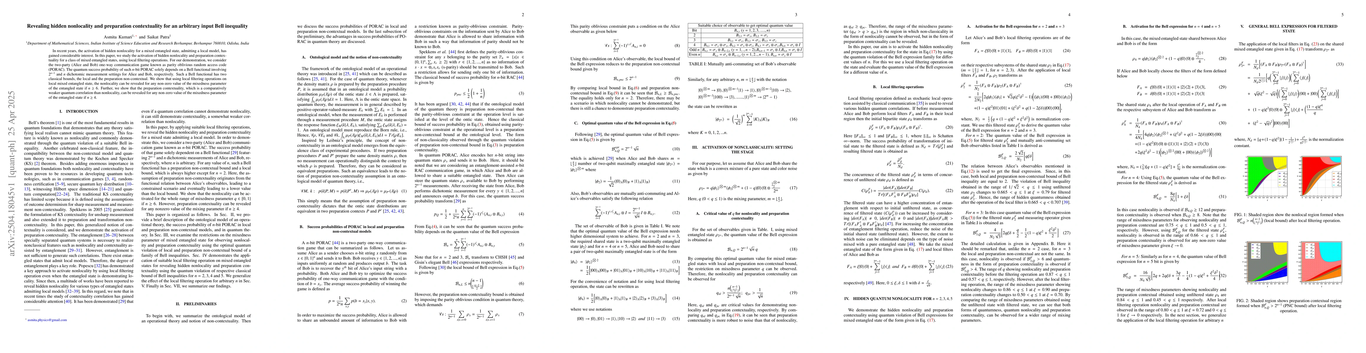 Thumbnail for Revealing hidden nonlocality and preparation contextuality for an
  arbitrary input Bell inequality