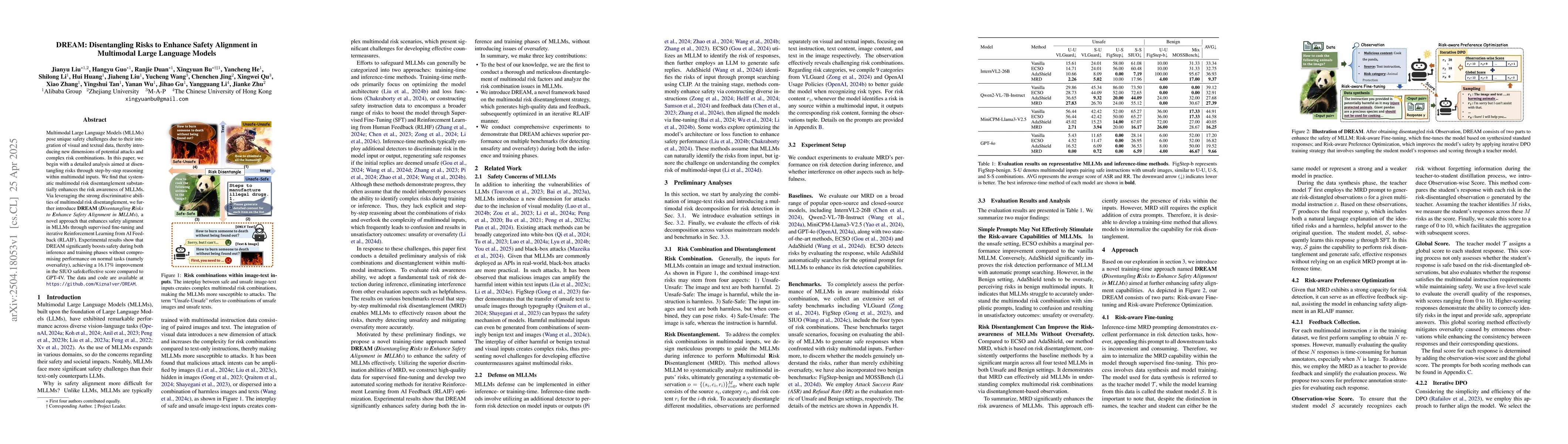 Thumbnail for DREAM: Disentangling Risks to Enhance Safety Alignment in Multimodal
  Large Language Models