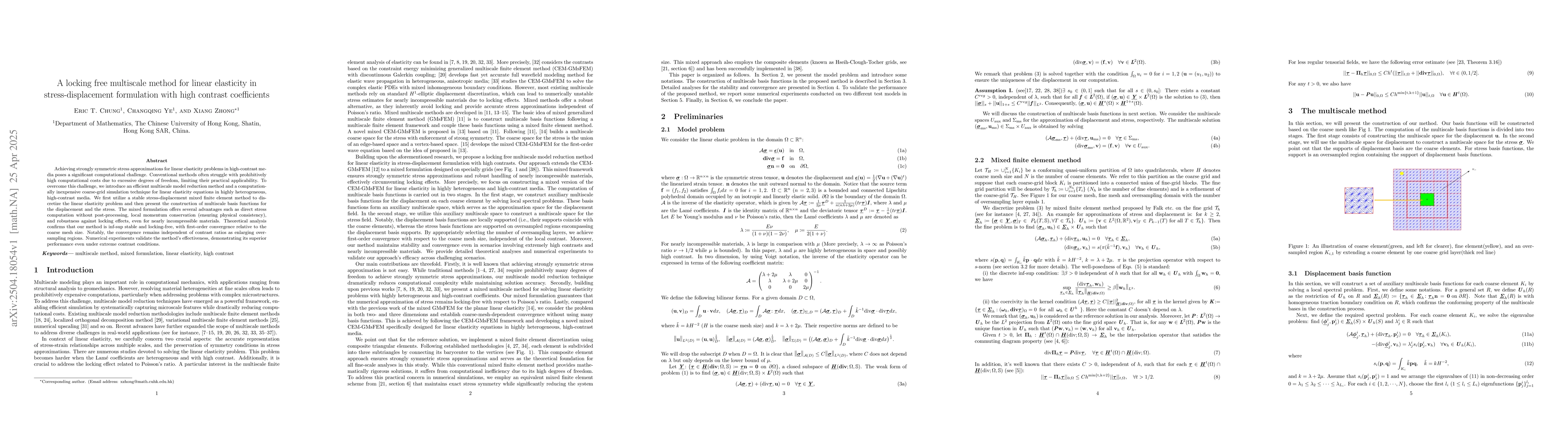 Thumbnail for A locking free multiscale method for linear elasticity in
  stress-displacement formulation with high contrast coefficients