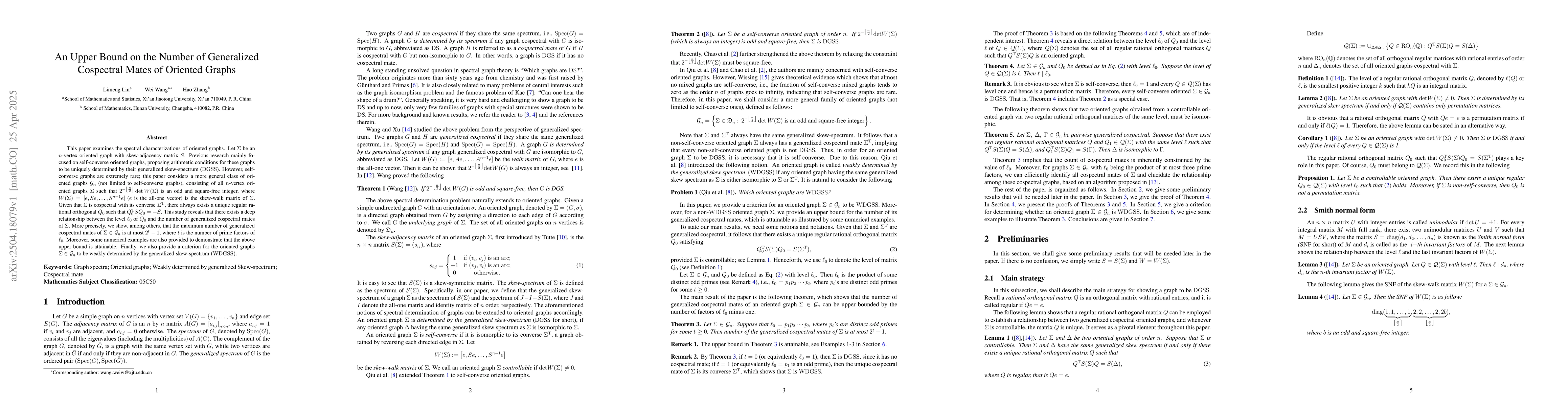Thumbnail for An Upper Bound on the Number of Generalized Cospectral Mates of Oriented
  Graphs
