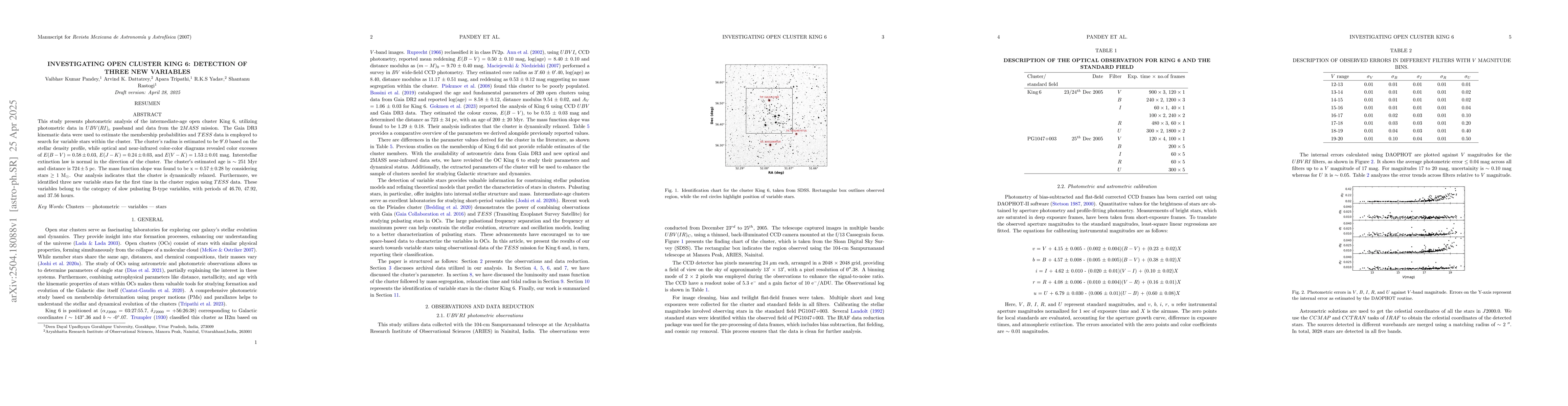 Thumbnail for Investigating open cluster King 6: Detection of three new variables