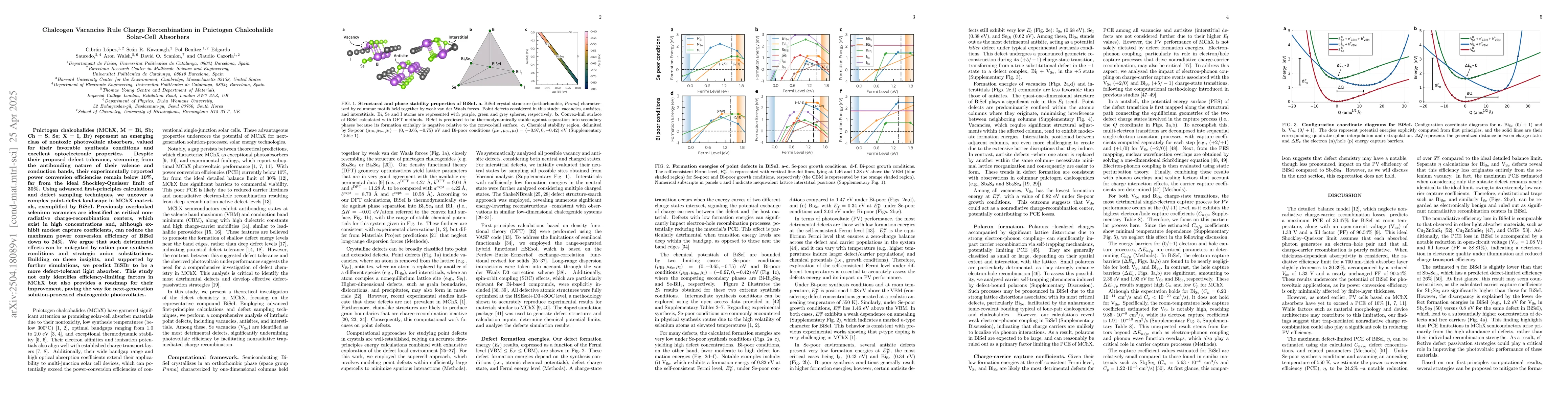 Thumbnail for Chalcogen Vacancies Rule Charge Recombination in Pnictogen Chalcohalide
  Solar-Cell Absorbers