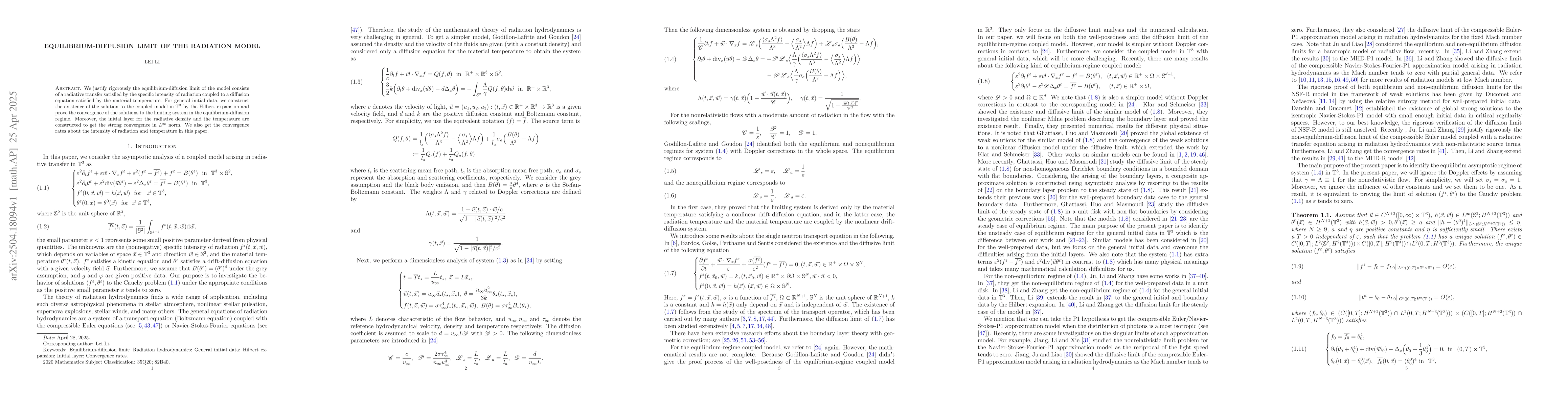 Thumbnail for Equilibrium-diffusion limit of the radiation model