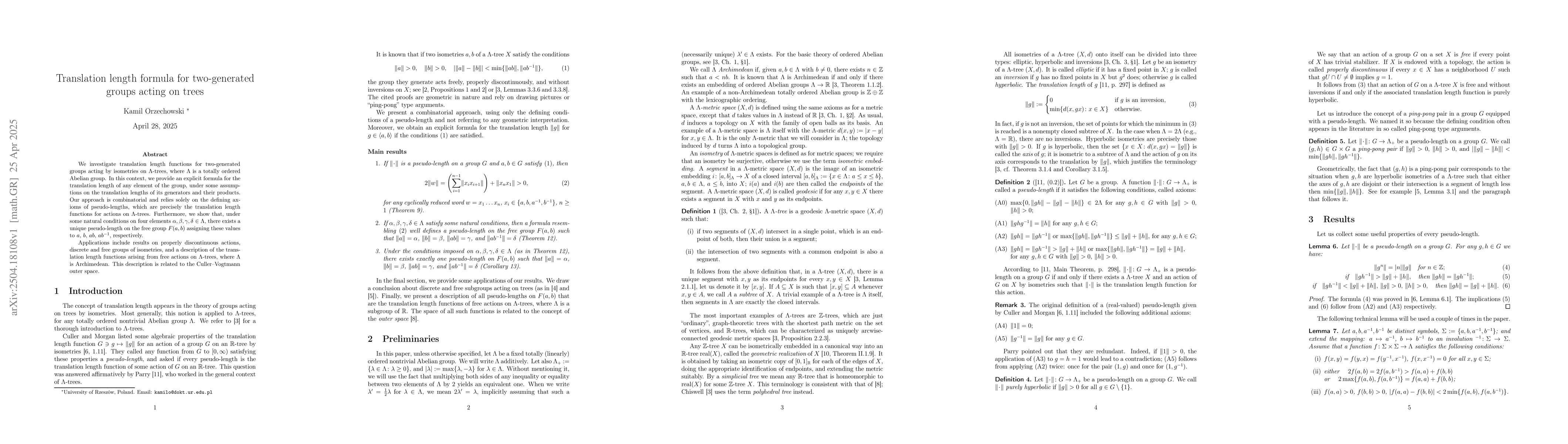 Thumbnail for Translation length formula for two-generated groups acting on trees