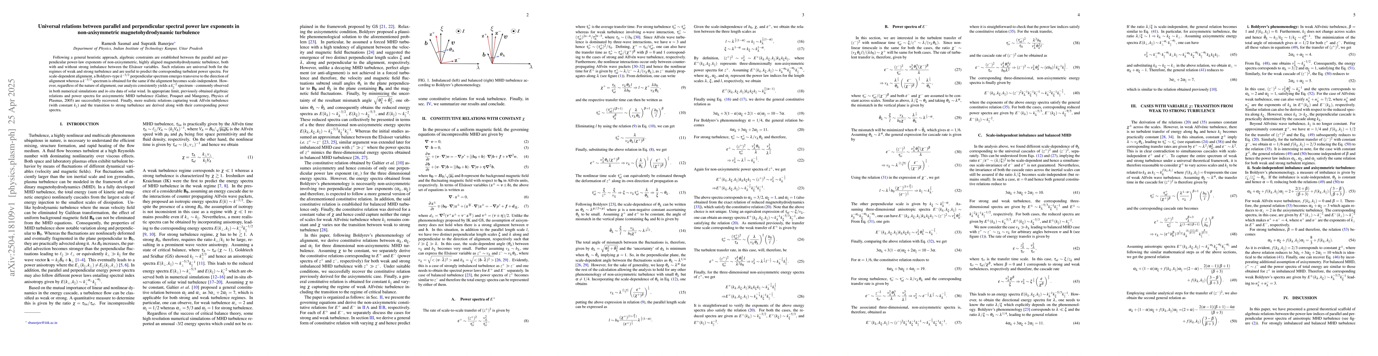 Thumbnail for Universal relations between parallel and perpendicular spectral power
  law exponents in non-axisymmetric magnetohydrodynamic turbulence