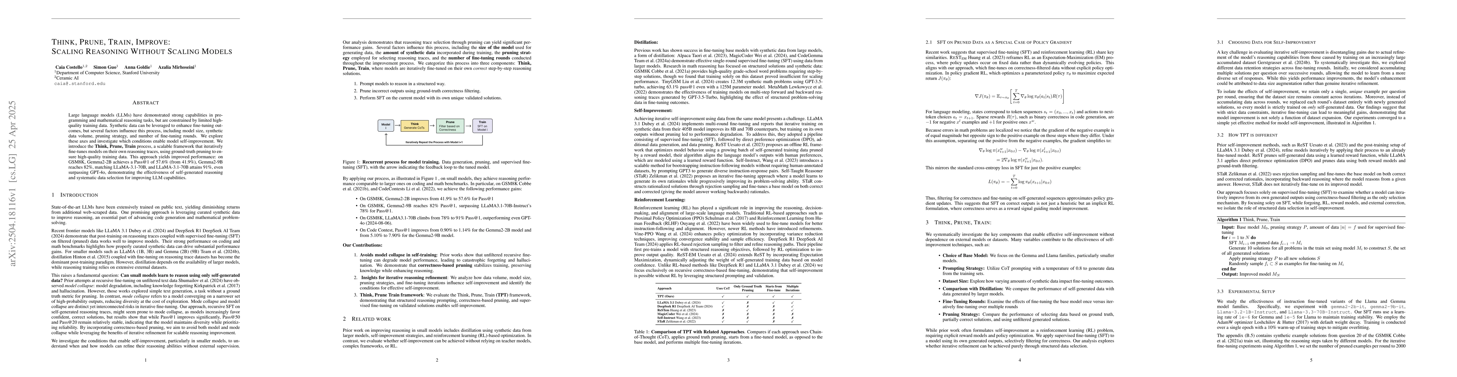 Thumbnail for Think, Prune, Train, Improve: Scaling Reasoning without Scaling Models