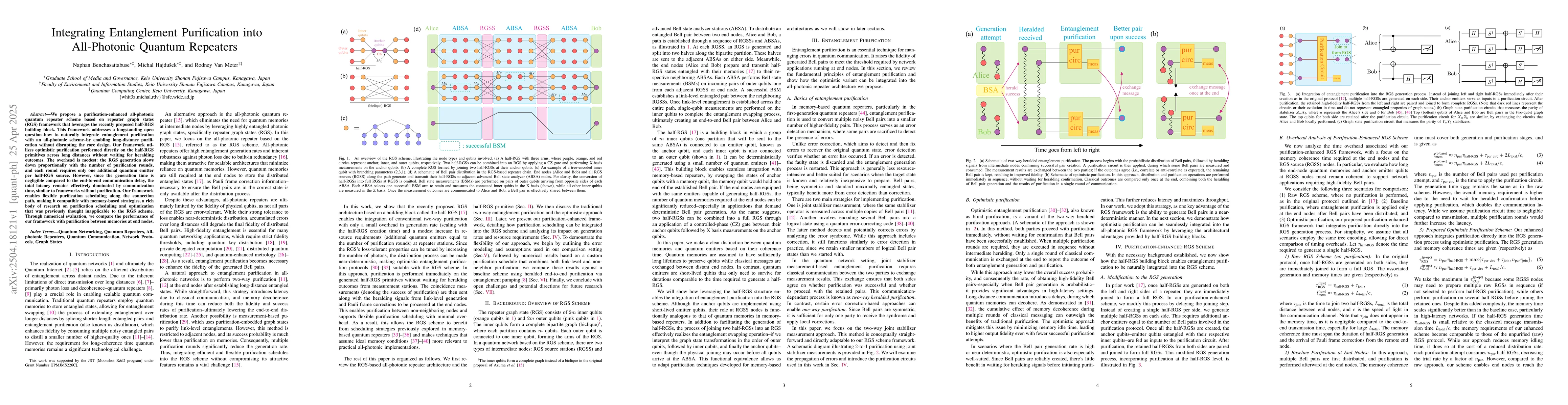 Thumbnail for Integrating Entanglement Purification into All-Photonic Quantum
  Repeaters