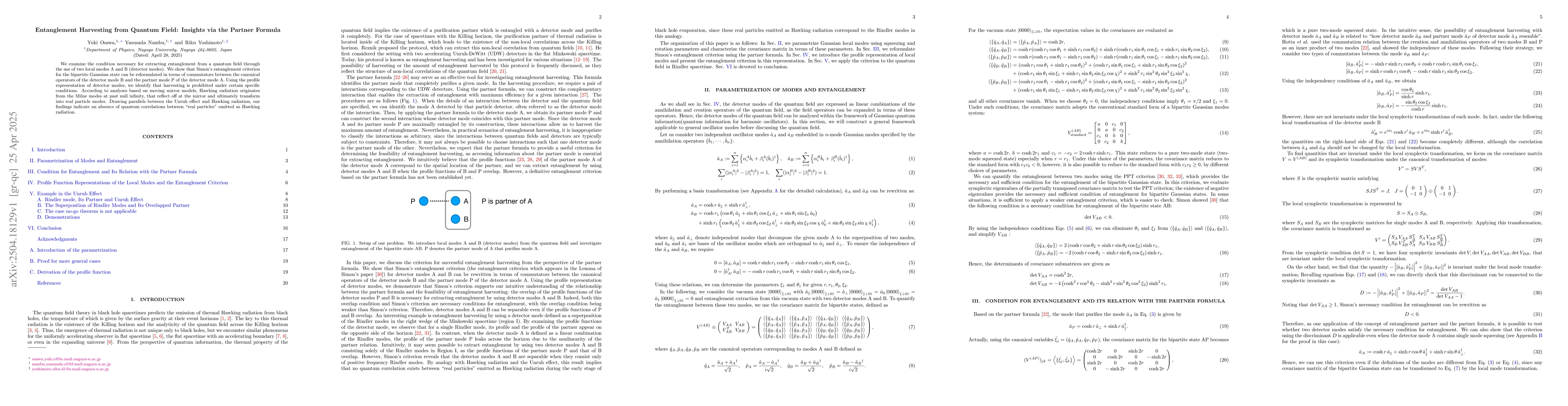 Thumbnail for Entanglement Harvesting from Quantum Field: Insights via the Partner
  Formula